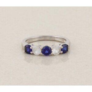 Sterling Silver Lab Created Blue and White Sapphire Band Ring Size 7